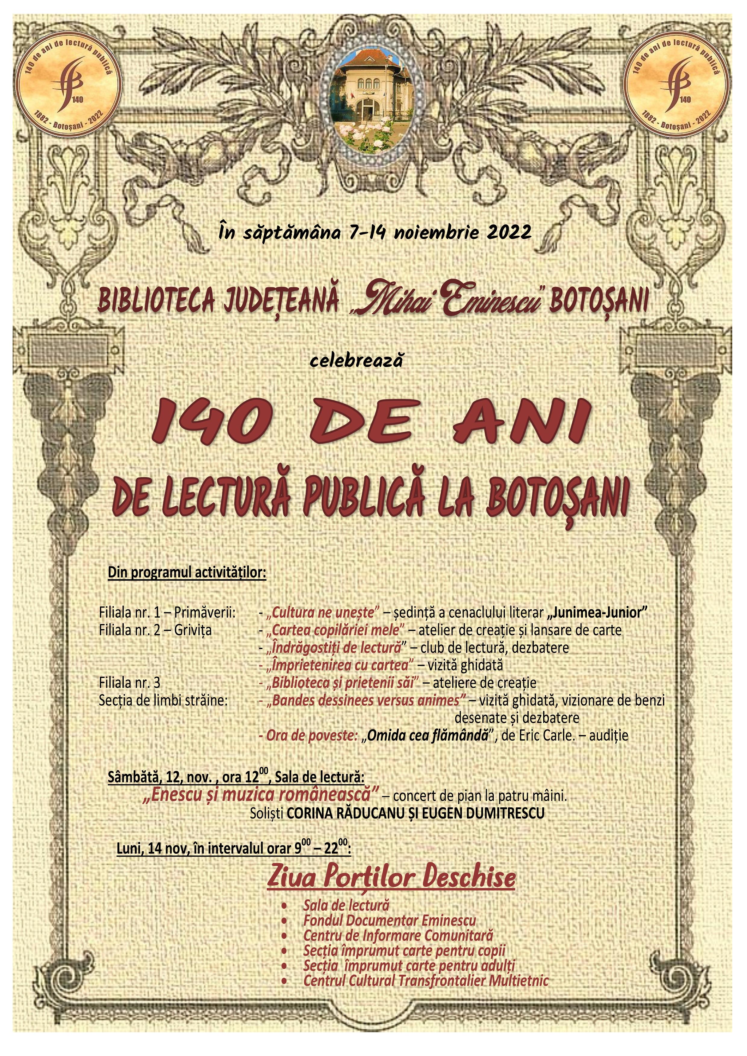 ”140 de ani de lectură publică la Botoșani”